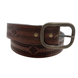 Nocona Leather Belt Unisex 40 Large Brown Embossed Western Boho Rodeo Cowboy